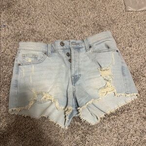 Distressed Light Blue Denim Shorts